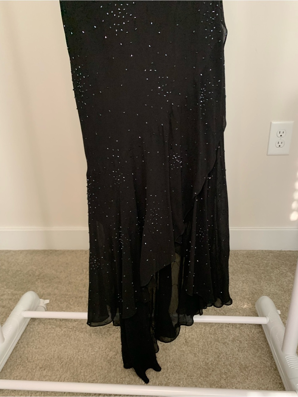 Sue Wong Black Beaded Maxi Dress with Floral Shoulder Appliqués - Picture 7 of 12